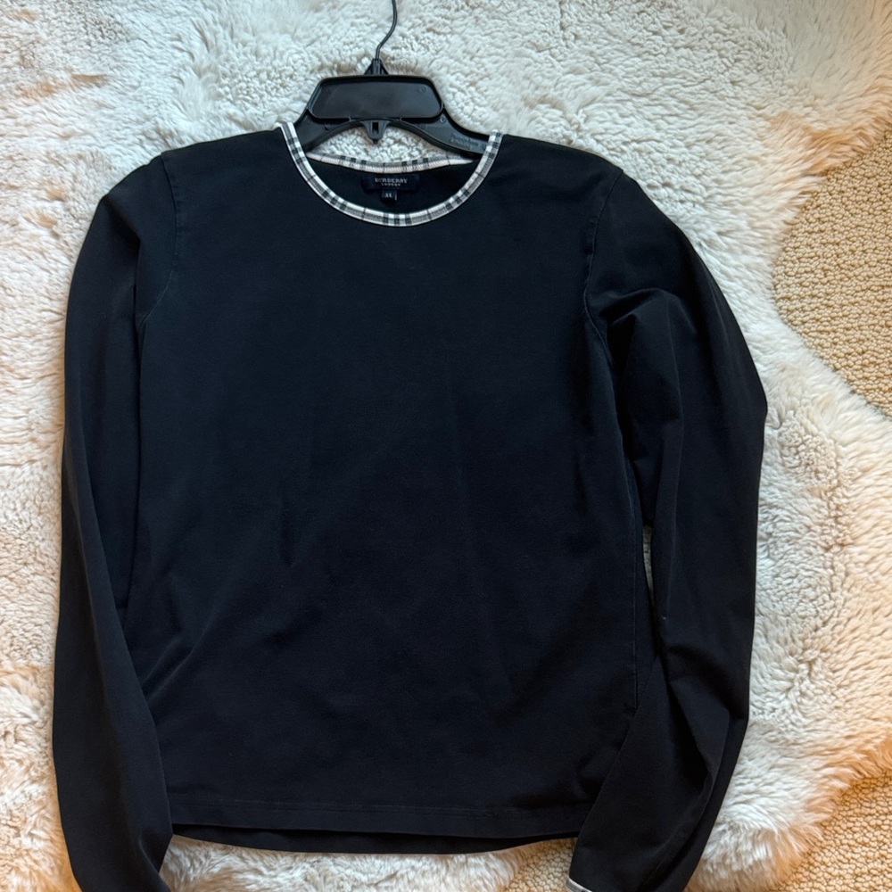 Burberry Black Long Sleeve Top with Check Trim - Picture 1 of 2